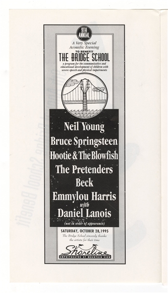 Neil Young, Bruce Springsteen, Hootie and the Blowfish, Beck, and The Pretenders Original Bridge School Concert Program