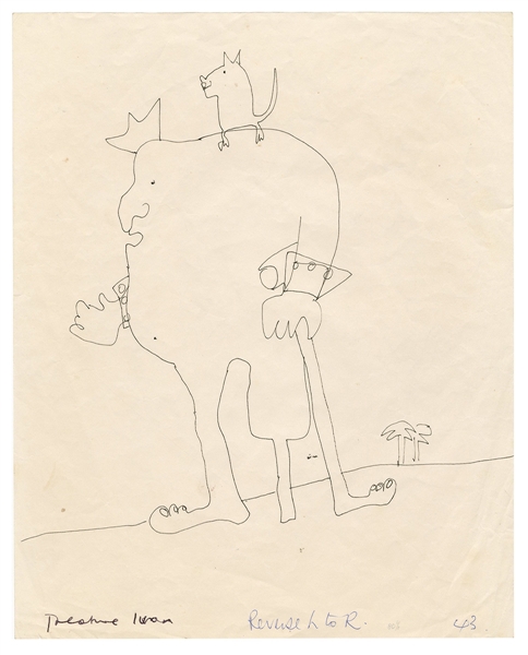 John Lennon Original Drawing Titled "Treasure Ivan" from “In His Own Write” Frank Caiazzo LOA