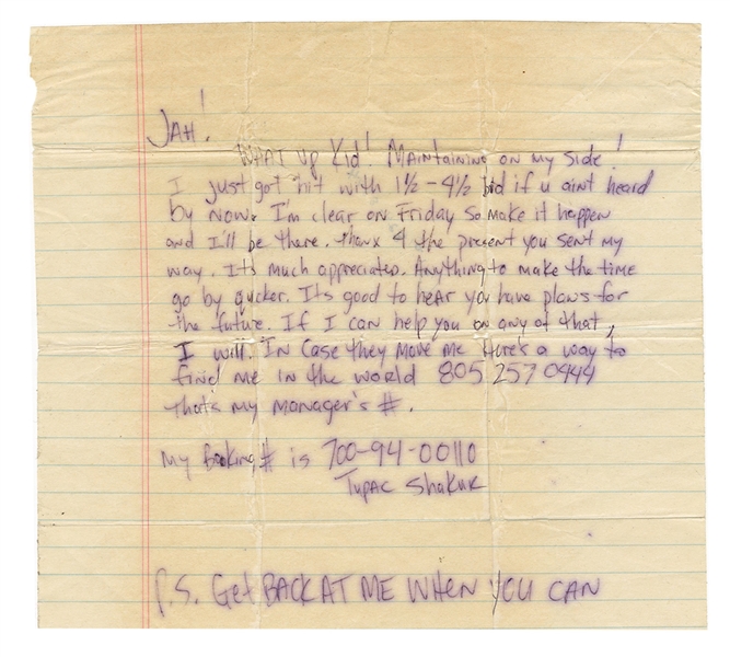 Tupac Shakur Handwritten and Signed Letter from Prison JSA