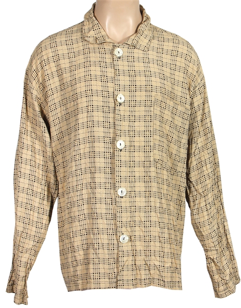 Michael Jackson Owned and Worn Tan Checked Button Down Shirt
