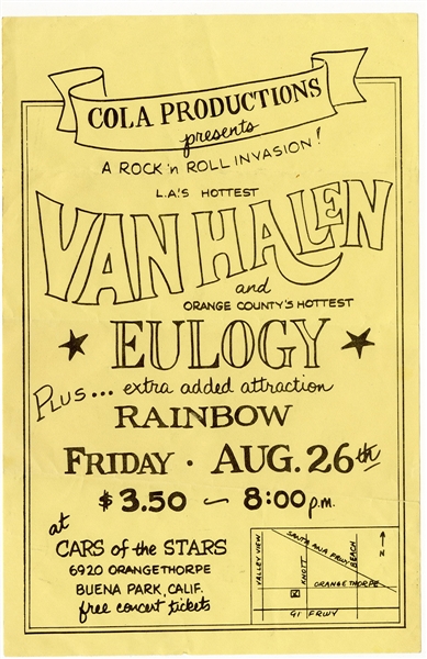 Van Halen with Eulogy and Rainbow Original 1976 Concert Flyer