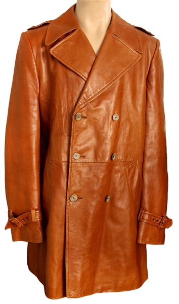 Elvis Presley Owned and Worn Brown Leather Trench Coat
