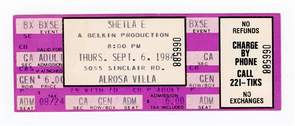 Sheila E Original Unused Ticket From September 6, 1984