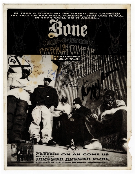 "Bone Thugs-N-Harmony" and Eazy E Original Fully Signed 1994 Promotional Flyer JSA