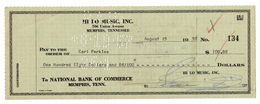 Carl Perkins & Sam Phillips Signed 1957 Cancelled Check to Carl Perkins