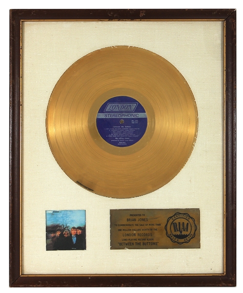 Rolling Stones “Between the Buttons” Original RIAA White Matte Record Award Presented to Brian Jones
