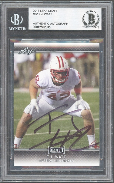 TJ Watt Signed 2017 Leaf Draft #62 Rookie Card BGS Authentic