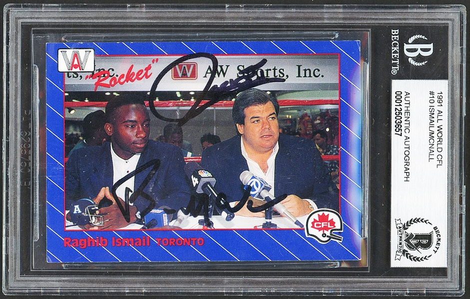 Raghib “Rocket” Ismail and Bruce McNall Signed 1991 All World CFL Rookie Card BGS Authentic