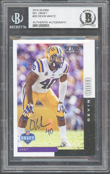 Devin White Signed 2019 Score NFL Draft #20 Rookie Card BGS Authentic