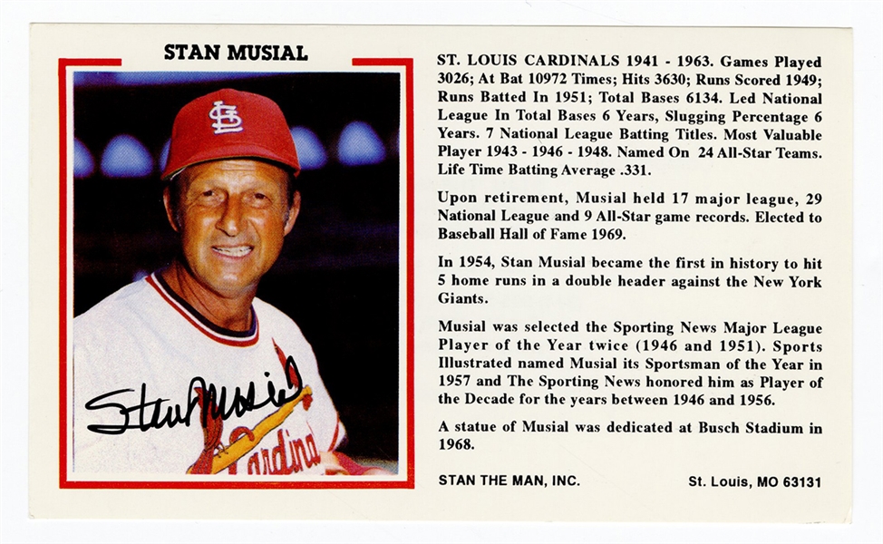 Stan Musial Signed Postcard