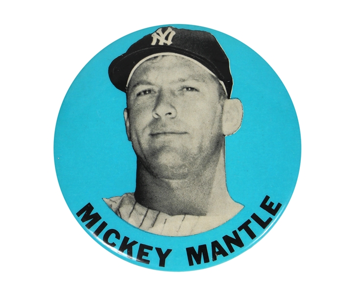 VERY RARE Mickey Mantle PM10 Blue Portrait Pin (3.5” Diameter)