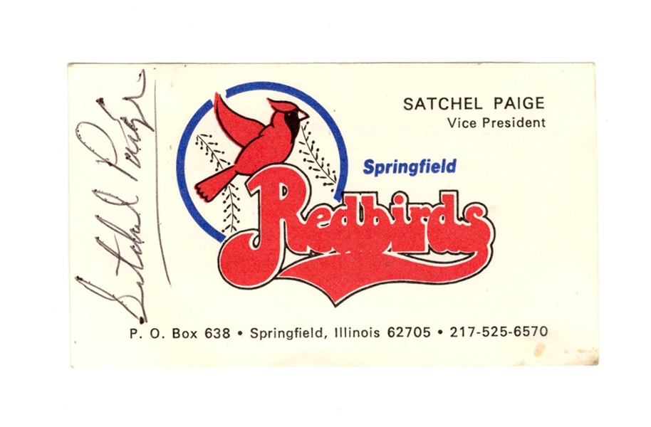 Satchel Paige Signed Business Card (Springfield Redbirds)