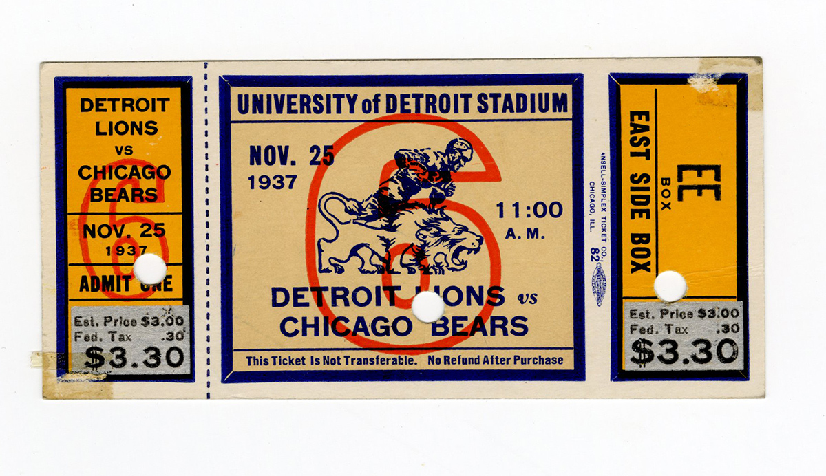 1937 Detroit Lions vs Chicago Bears (FULL TICKET)