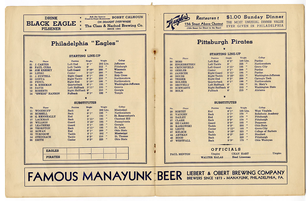 Lot Detail - 1933 Philadelphia Eagles vs Pittsburgh Pirates NFL Program