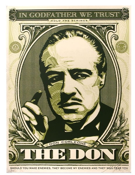 Shepard Fairey  Limited Editin "In Godfather We Trust" The Don Corleone Obey Print Signed and Numbered to 500