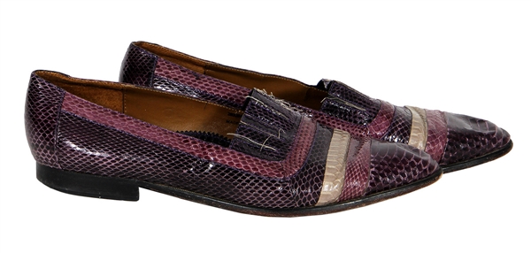 James Brown Owned and Worn Striped Purple Leather Dress Shoes