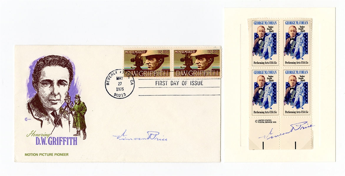 Vincent Price Signed First Day Cover and Stamps