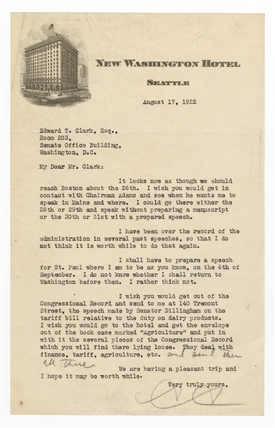 Calvin Coolidge Signed Letter JSA