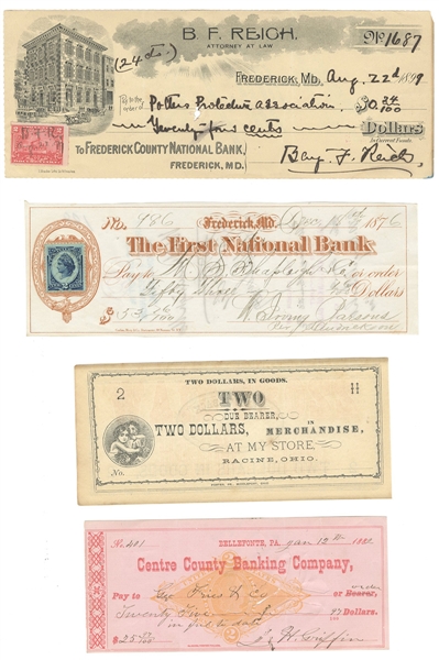 Historic Bank Checks & Store Currency (4)