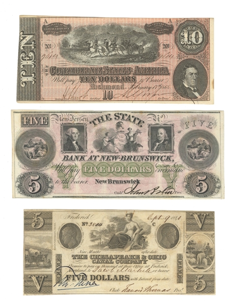 Civil War Confederate Currency & Antique Bank Notes (3)