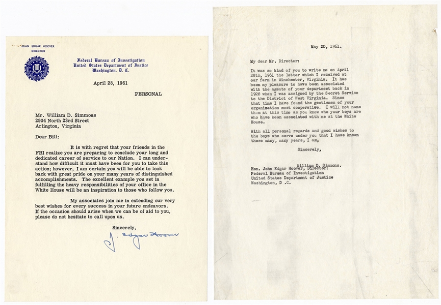 J. Edgar Hoover FBI Letter to FDR Secret Service Agent