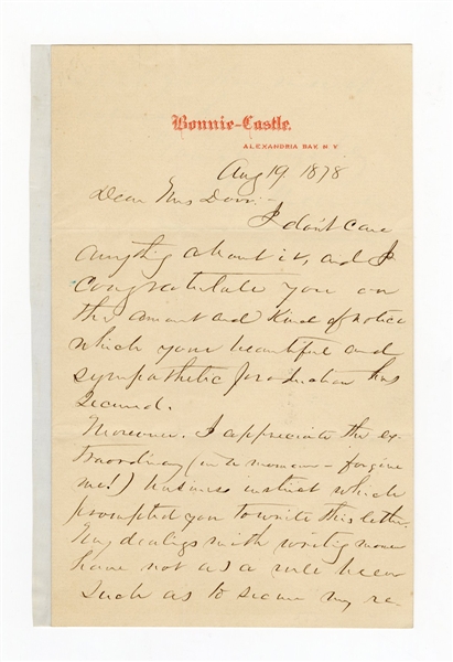 1878 Josiah Gilbert Holland Handwritten Letter