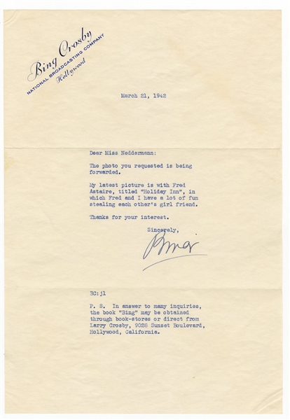 Bing Crosby Signed Letter