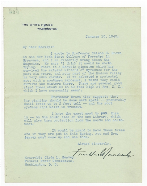 Franklin D. Roosevelt Signed White House Letter