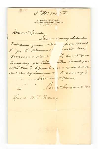 Benjamin Harrison Handwritten & Signed Letter