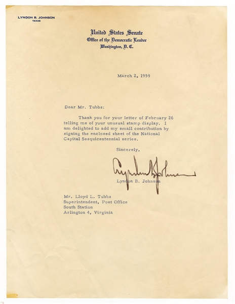 Lyndon B. Johnson Signed Letter