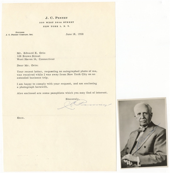 J. C. Penney Signed Photograph & Letter