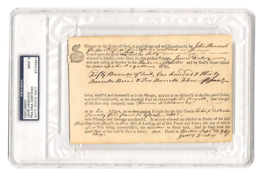 John Hancock Signed Document PSA/DNA