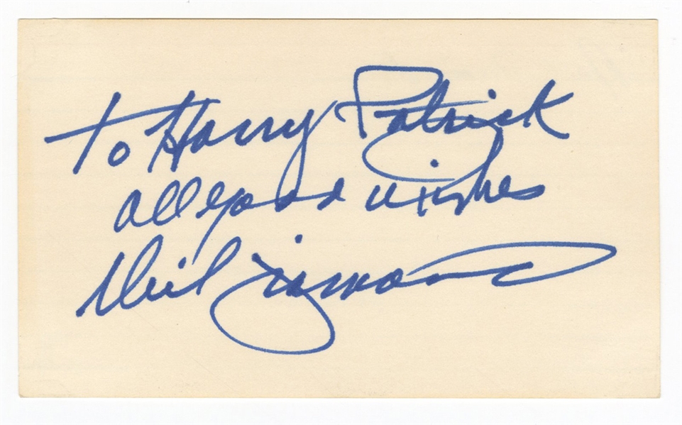 Neil Diamond Signed & Inscribed Index Card