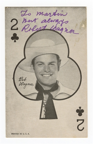 Robert Wagner Signed & Inscribed 2 of Clubs Playing Card Picture