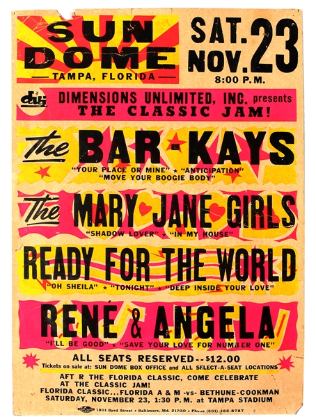 Mary Jane Girls/The Bar-Kays Original Globe Cardboard Concert Poster
