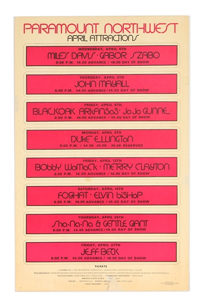 Miles Davis/Jeff Beck/John Mayall Original Cardboard Concert Poster