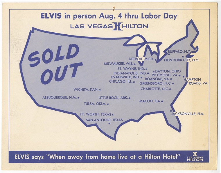 Elvis Presley August 4, 1972 Las Vegas Hilton Concert Sign