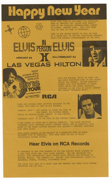 Elvis Presley January 1973 Las Vegas Hilton Poster