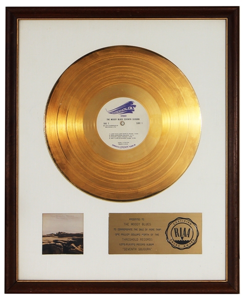 The Moody Blues "Seventh Sojourn" Original RIAA White Matte Gold Album Award Presented to the Moody Blues