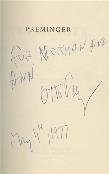 Otto Preminger Signed “Preminger” (An Autobiography) Book