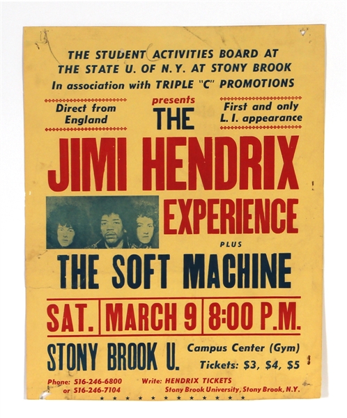 Jimi Hendrix Second Known Original 1968 Concert Poster From New York State University at Stony Brook