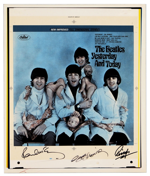 Paul McCartney, George Harrison and Ringo Starr Signed "Butcher" Cover Artwork JSA