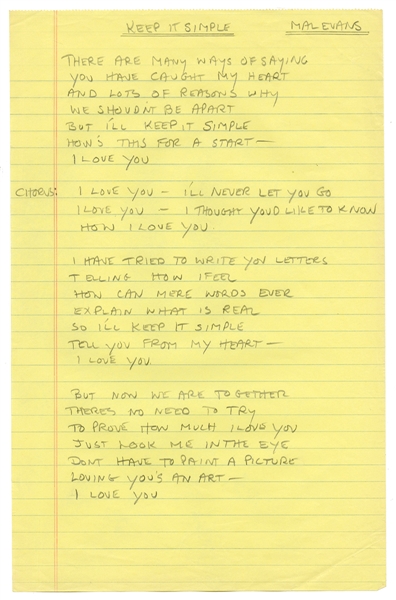 Mal Evans Handwritten Keep It Simple Lyrics