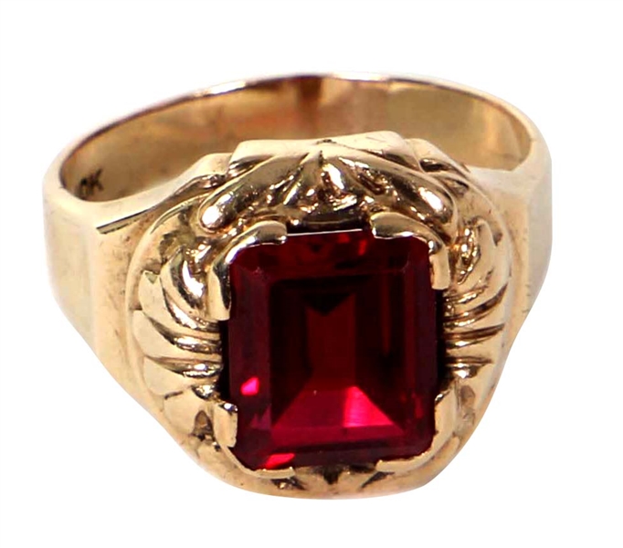Elvis Presley Owned & Worn 10kt Gold and Red Stone Ring