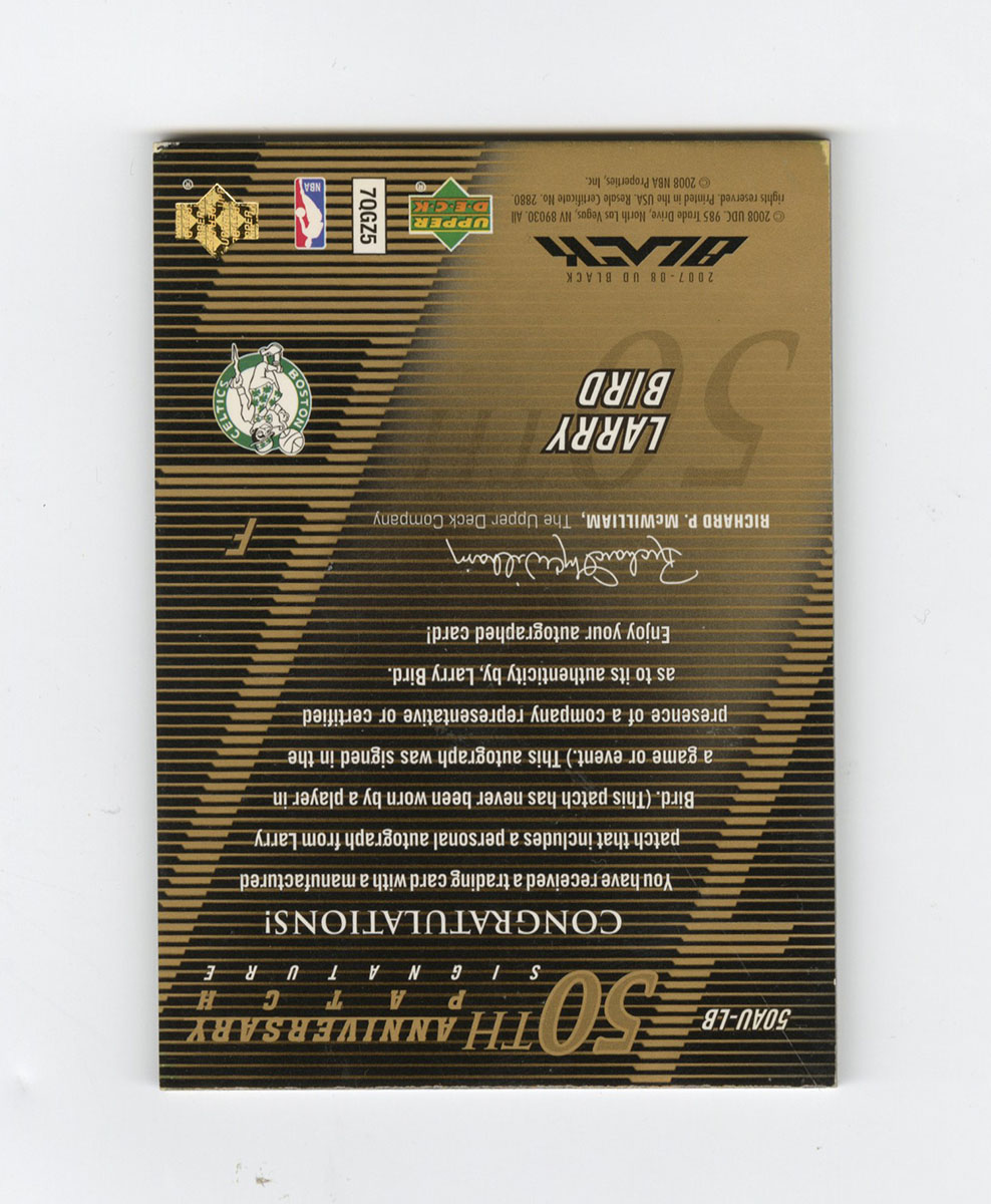 Lot Detail - 2008 Upper Deck Black #50AU-CD Larry Bird 50th