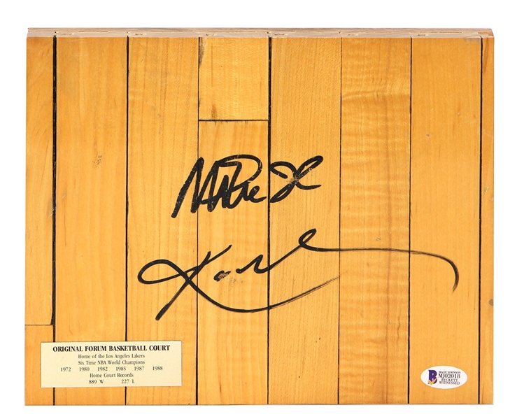 Kobe Bryant & Magic Johnson Los Angeles Lakers Dual-Signed Original Forum Basketball Court Piece Beckett