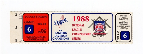 Los Angeles Dodgers Full Ticket 1988 National League Championship Series Game 6