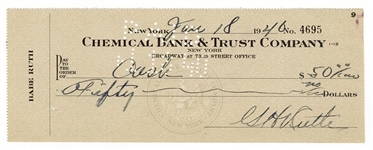 1940 Babe Ruth Signed Personal Check Dated 6/18/1940 Payable to Cash JSA