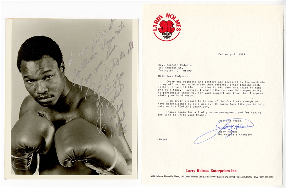 Larry Holmes Signed Photograph, Letter and FDC Envelope (3 Items)