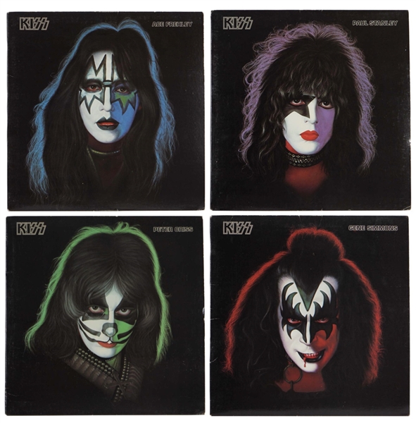KISS 1978 USA Solo Albums Die Cut Promo Counter Standup Store Display 4 Piece Set Aucoin Gene Simmons Ace Frehley Peter Criss Paul Stanley
